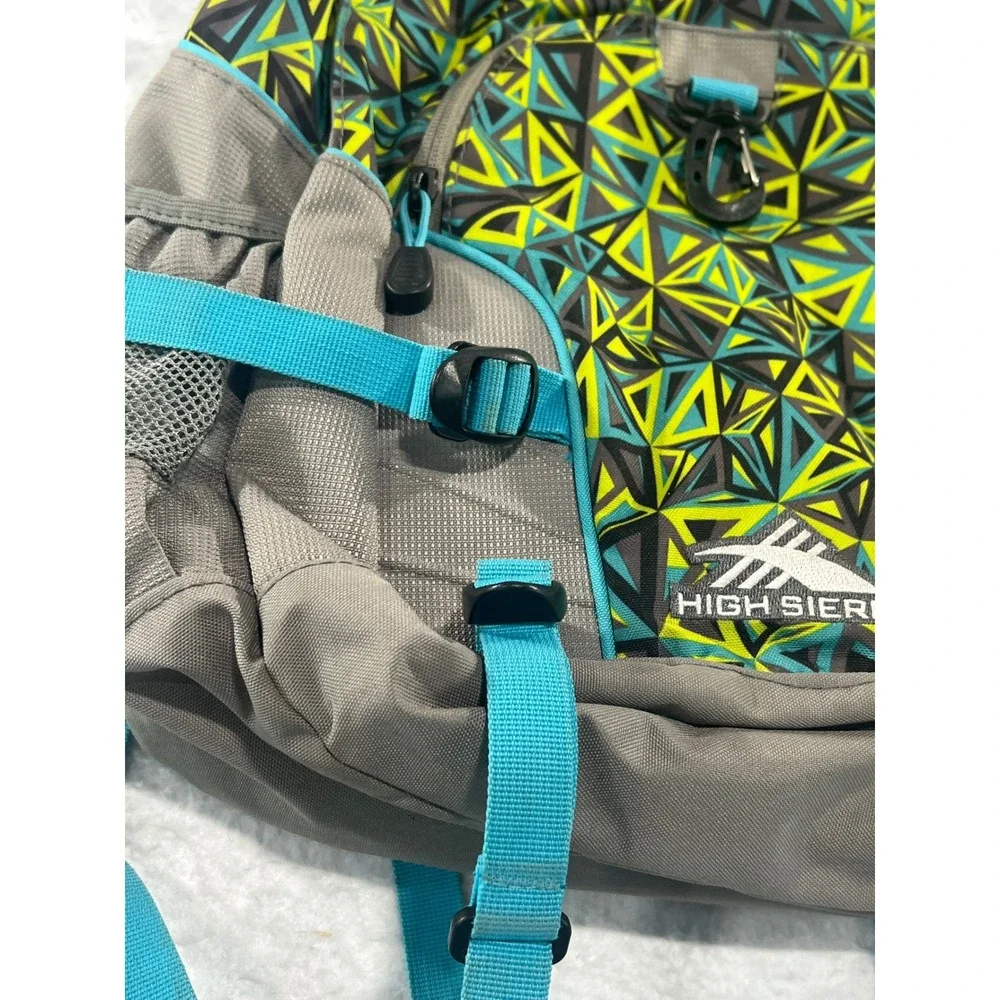 High Sierra Geometric Backpack Gray Lime Teal Suspension Strap School Bag